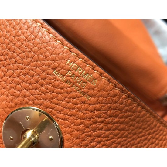 Hermes Orange Clemence Lindy 30cm Bag with GHW