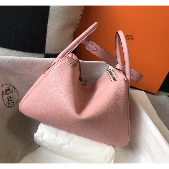 Hermes Pink Clemence Lindy 30cm Bag with GHW