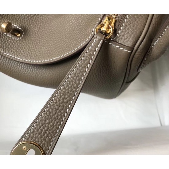 Hermes Taupe Grey Clemence Lindy 30cm Bag with GHW