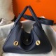 Hermes Dark Blue Clemence Lindy 30cm Bag with GHW