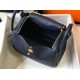 Hermes Dark Blue Clemence Lindy 30cm Bag with GHW