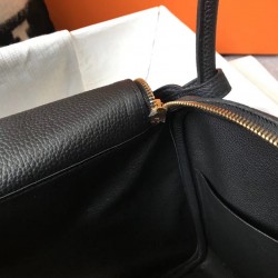 Hermes Black Clemence Lindy 30cm Bag with GHW