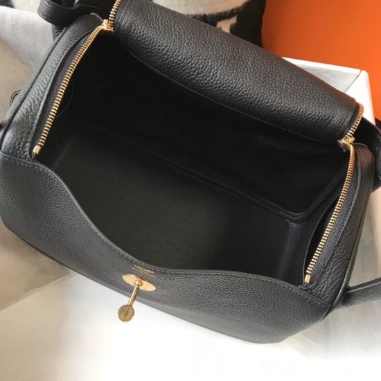 Hermes Black Clemence Lindy 30cm Bag with GHW