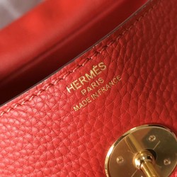 Hermes Red Clemence Lindy 30cm Bag with GHW