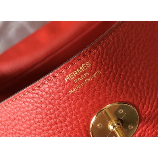 Hermes Red Clemence Lindy 30cm Bag with GHW