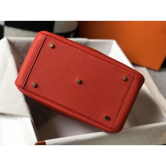 Hermes Red Clemence Lindy 30cm Bag with GHW