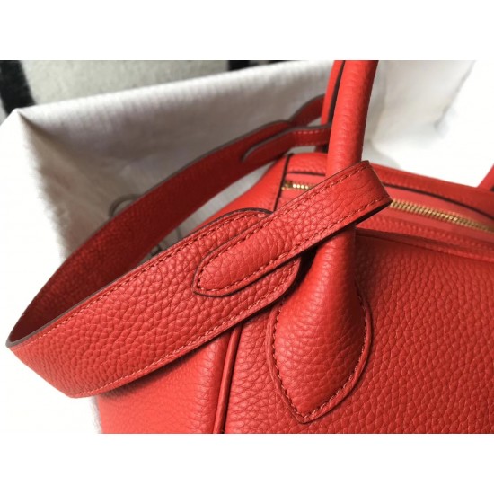 Hermes Red Clemence Lindy 30cm Bag with GHW