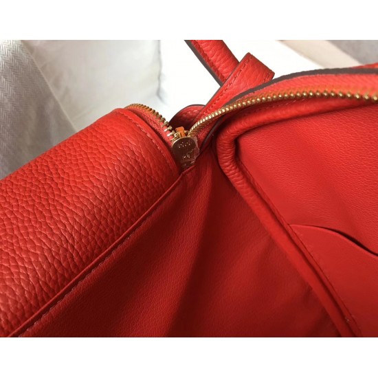 Hermes Red Clemence Lindy 30cm Bag with GHW