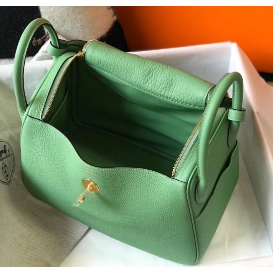 Hermes Vert Criquet Clemence Lindy 30cm Bag with GHW