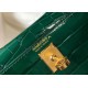 Hermes Kelly Mini II Bag In Green Embossed Crocodile Leather