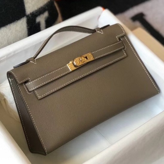 Hermes Kelly Pochette Bag In Taupe Grey Epsom Leather