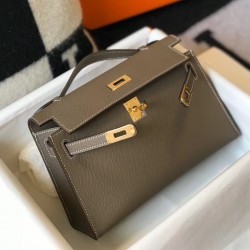 Hermes Kelly Pochette Bag In Taupe Grey Epsom Leather