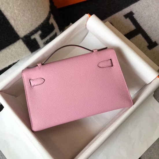 Hermes Kelly Pochette Bag In Mauve Sylvestre Epsom Leather