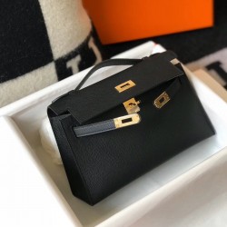 Hermes Kelly Pochette Bag In Black Epsom Leather