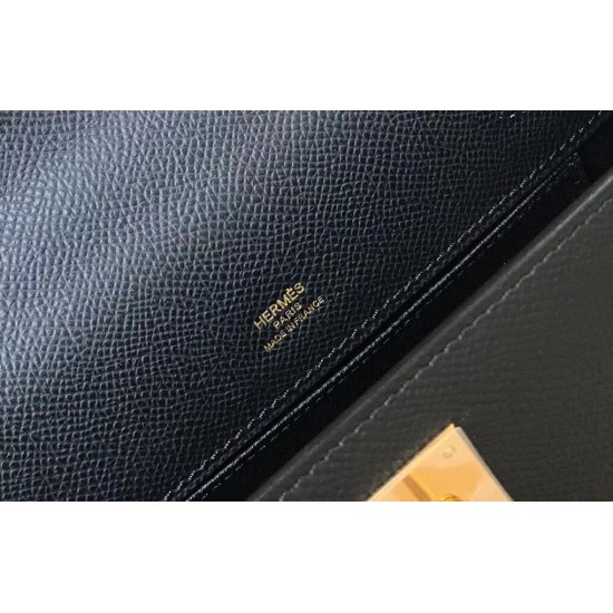 Hermes Kelly Pochette Bag In Black Epsom Leather