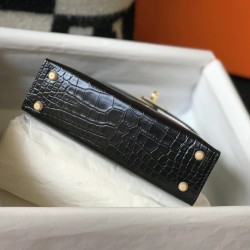 Hermes Kelly Mini II Bag In Black Embossed Crocodile Leather