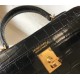 Hermes Kelly Mini II Bag In Black Embossed Crocodile Leather