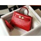 Hermes Kelly Mini II Bag In Red Embossed Crocodile Leather