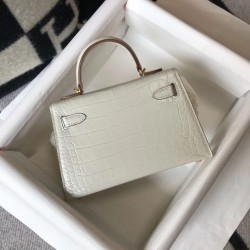 Hermes Kelly Mini II Bag In Beton Embossed Crocodile Leather