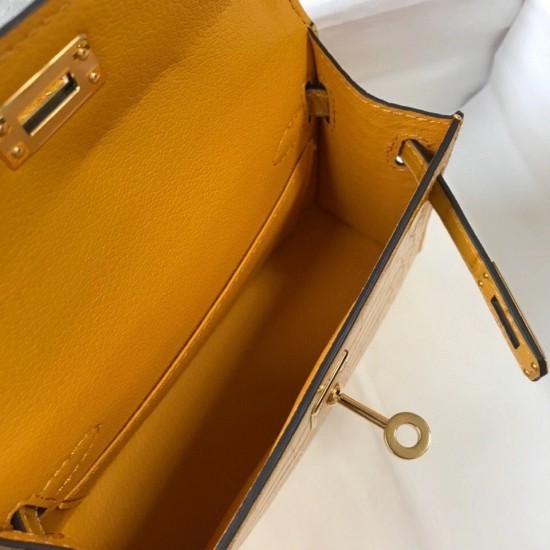 Hermes Kelly Mini II Bag In Yellow Embossed Crocodile Leather