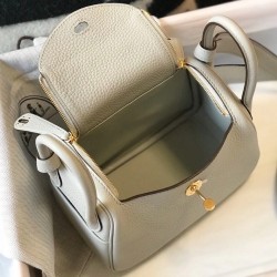 Hermes Mini Lindy Bag In Pearl Grey Clemence Leather