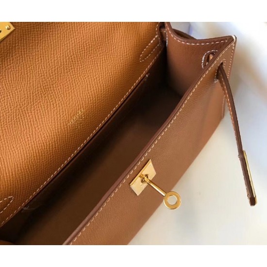 Hermes Kelly Pochette Bag In Gold Epsom Leather