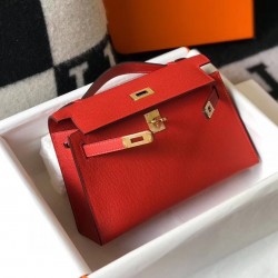 Hermes Kelly Pochette Bag In Red Epsom Leather