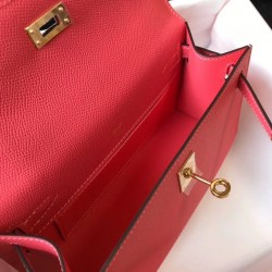 Hermes Kelly Pochette Bag In Rose Lipstick Epsom Leather