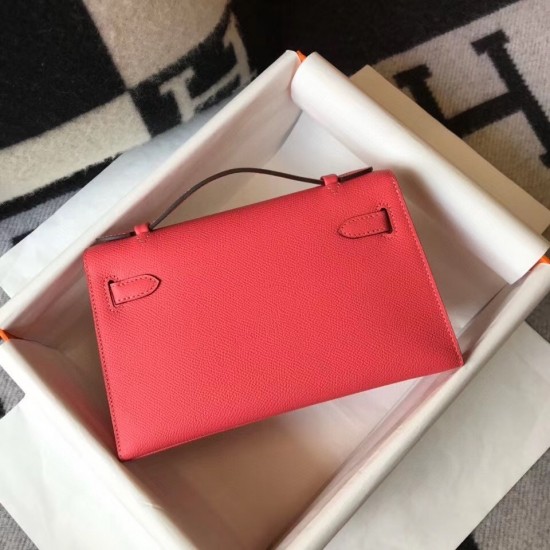 Hermes Kelly Pochette Bag In Rose Lipstick Epsom Leather