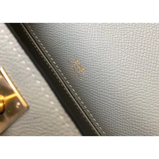 Hermes Kelly Pochette Bag In Blue Glacier Epsom Leather