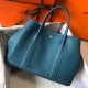 Hermes Garden Party 30 Bag In Blue Jean Clemence Calfskin