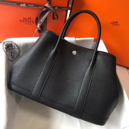 Hermes Garden Party 30 Bag In Black Clemence Calfskin