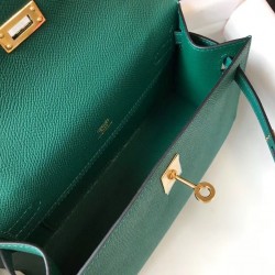 Hermes Kelly Pochette Bag In Vert Veronese Epsom Leather