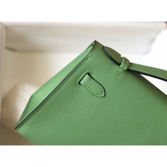 Hermes Kelly Pochette Bag In Vert Criquet Epsom Leather