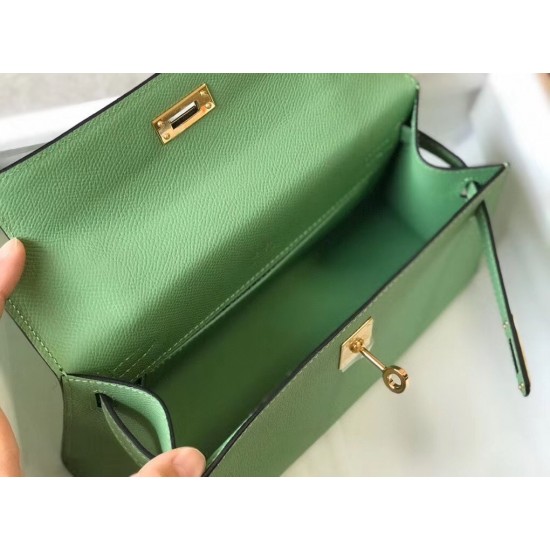 Hermes Kelly Pochette Bag In Vert Criquet Epsom Leather