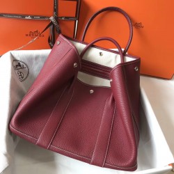 Hermes Garden Party 30 Bag In Bordeaux Clemence Calfskin