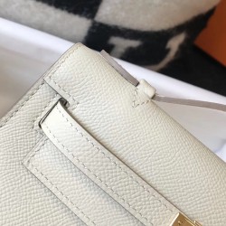 Hermes Kelly Pochette Bag In White Epsom Leather