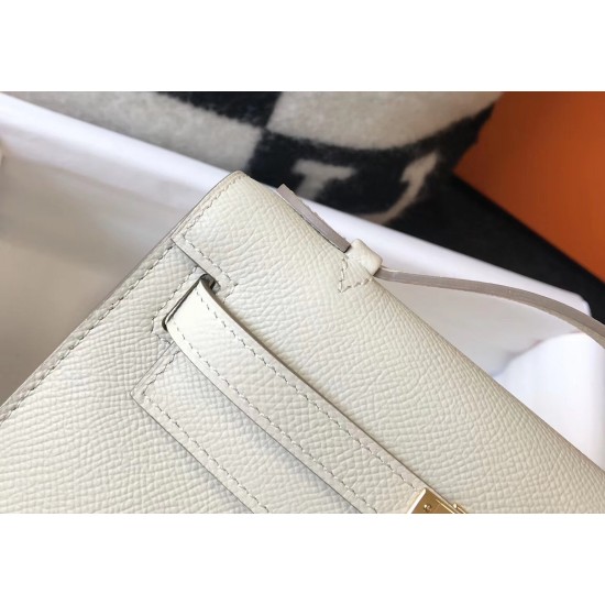 Hermes Kelly Pochette Bag In White Epsom Leather