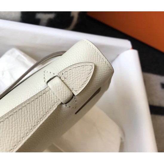 Hermes Kelly Pochette Bag In White Epsom Leather