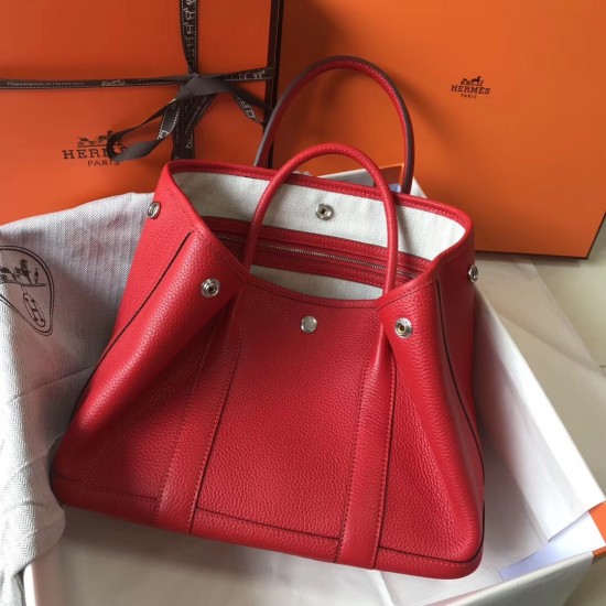 Hermes Garden Party 30 Bag In Red Clemence Calfskin