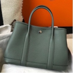 Hermes Garden Party 30 Bag In Vert Amande Clemence Calfskin