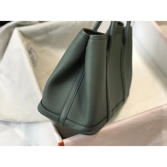 Hermes Garden Party 30 Bag In Vert Amande Clemence Calfskin