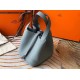 Hermes Picotin Lock 22 Bag In Blue Lin Clemence Leather