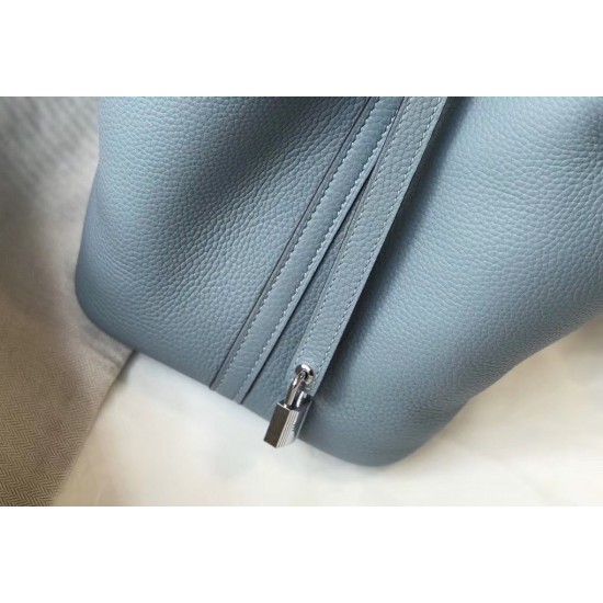 Hermes Picotin Lock 22 Bag In Blue Lin Clemence Leather