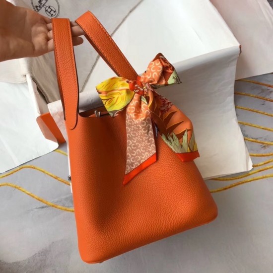 Hermes Picotin Lock 22 Bag In Orange Clemence Leather