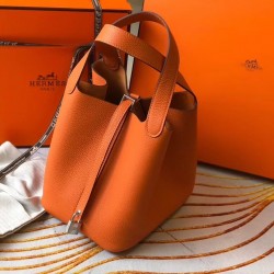 Hermes Picotin Lock 22 Bag In Orange Clemence Leather