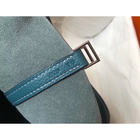 Hermes Picotin Lock 22 Bag In Blue Jean Clemence Leather