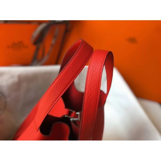 Hermes Picotin Lock 22 Bag In Red Clemence Leather