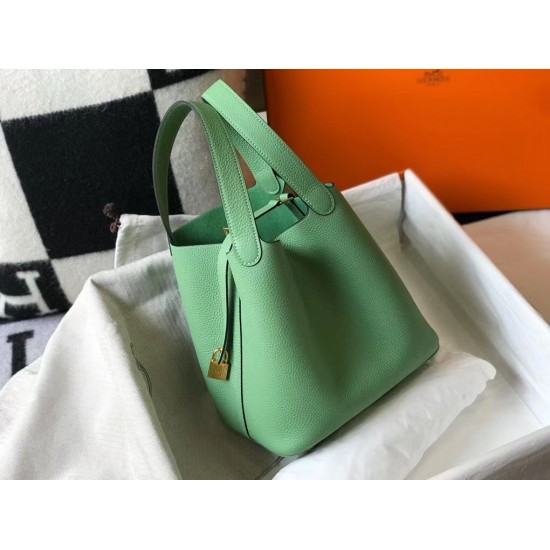 Hermes Picotin Lock 22 Bag In Vert Criquet Clemence Leather