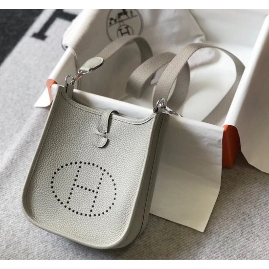 Hermes Evelyne III TPM Mini Bag In Pearl Grey Clemence Leather